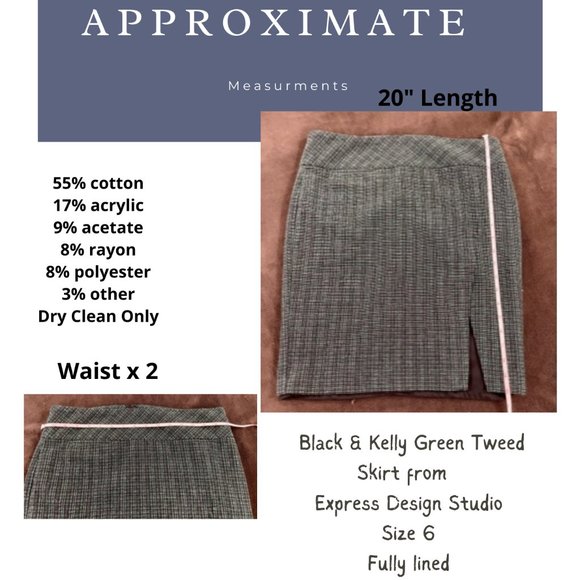 Express Design Studio Black and Kelly Green Tweed Skirt size 6 - Picture 1 of 2